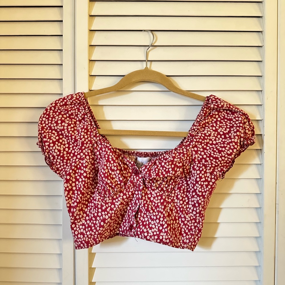 Princess Polly Red and White Floral Top Size 2